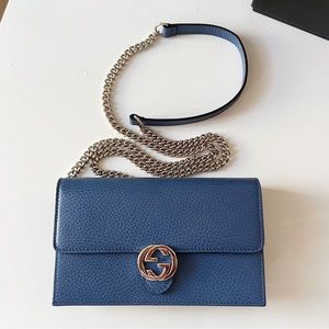 GUCCI Classic Blue Interlocking GG Mini Wallet Crossbody Bag